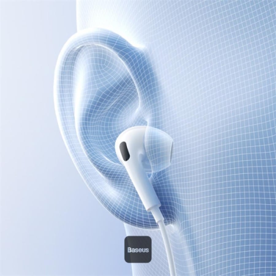 سماعات بيسوس إنكو CZ19 USB-C سلكية – محركات 13 مم وميكروفون مدمج – أبيض