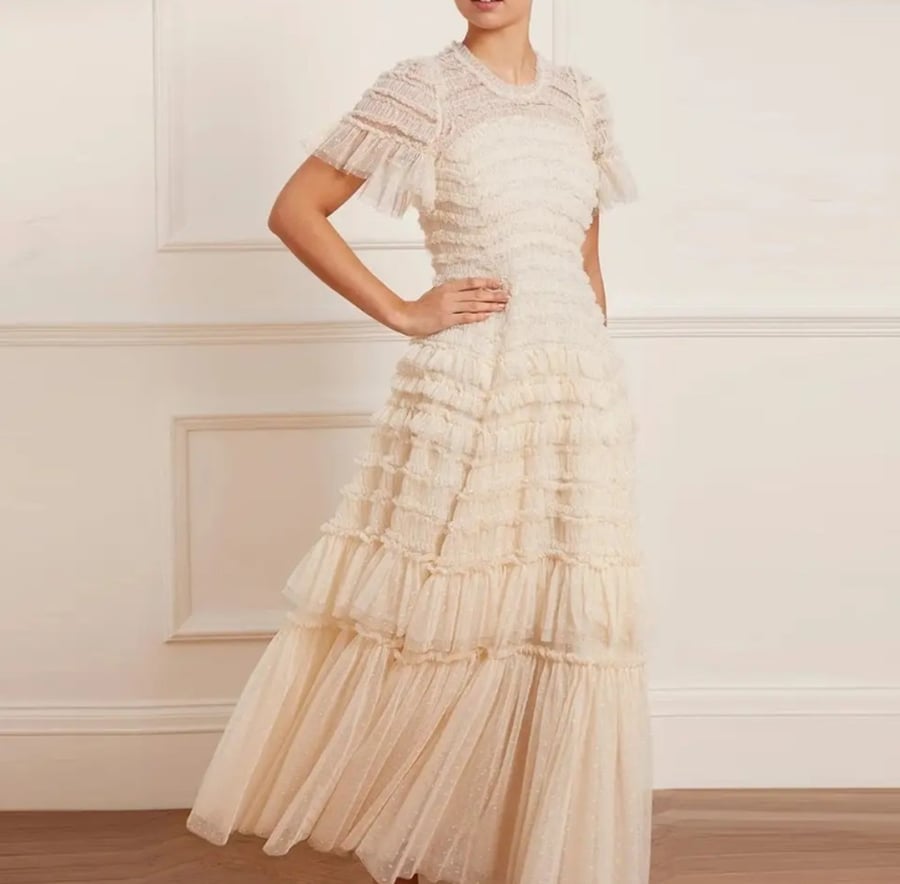Apricot Lace Ruffled Dress