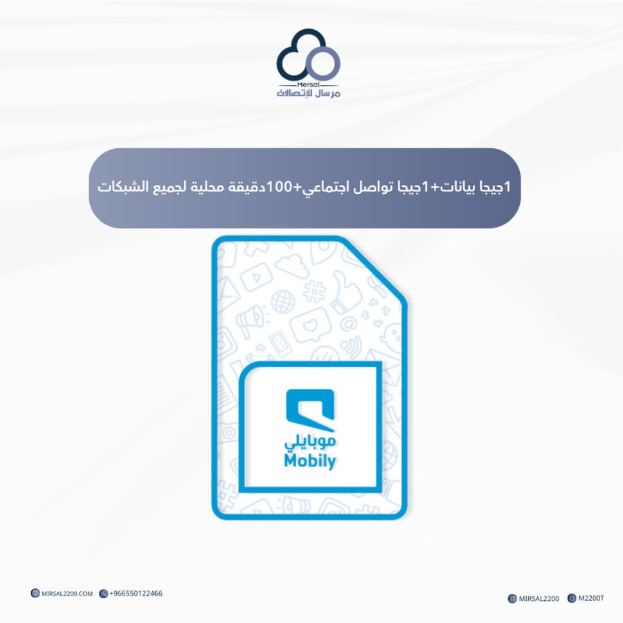 1 جيجا + 1 جيجا تواصل اجتماعي +100 دقيقة محلية لجميع الشبكات 28 يوم