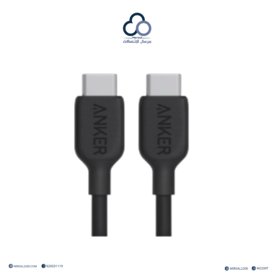 سلك شاحن أنكر PowerLine III من USB-C إلى USB-C — أسود (1.8 متر، PD حتى 100 واط)