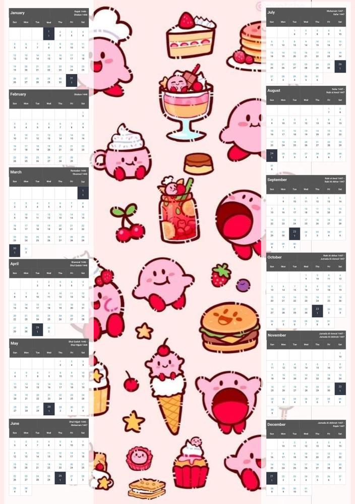 Kirby Calendar 2026 - 2