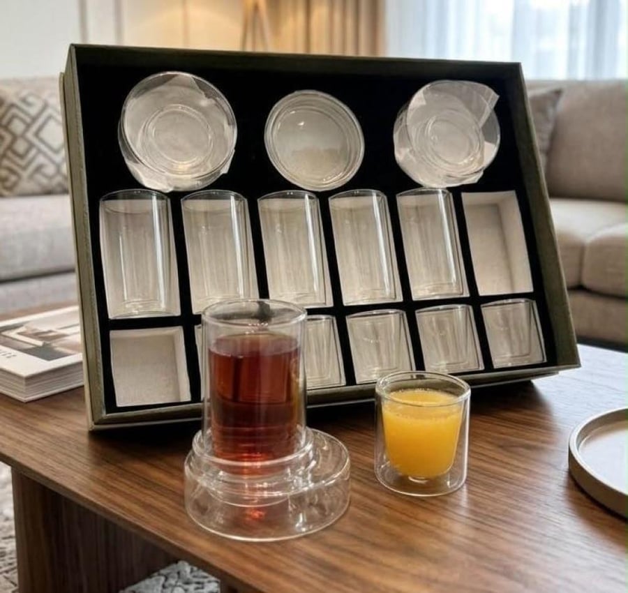 طقم بيالة مع  زجاج 18ح