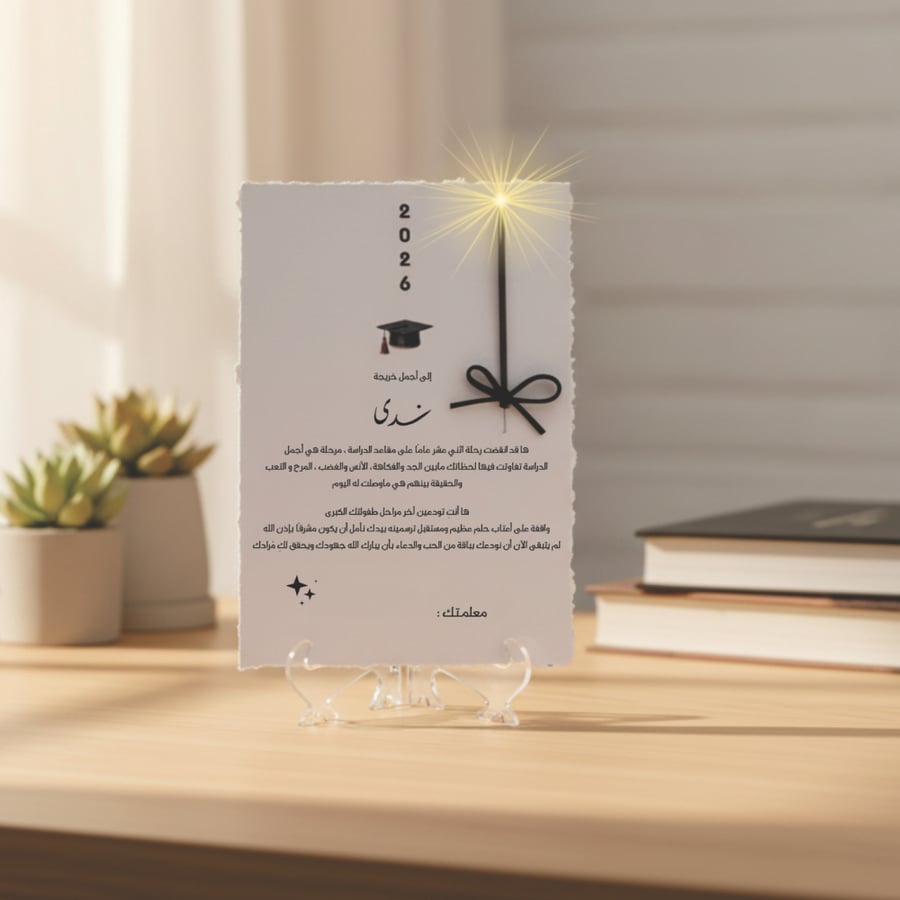 كارت اهداء للخرجين مع عود فرقعة