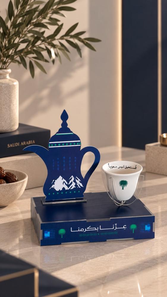 طقم ضيافة اليوم الوطني  – دلة وفنجان عزّنا بكرمنا