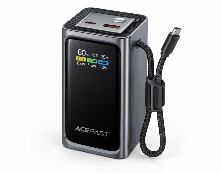 ACEFAST | ايس فاست باور بانك M33 سعة 20000 مللي أمبير 100 واط بشاشة ملونة وكيبل تايب سي مدمج