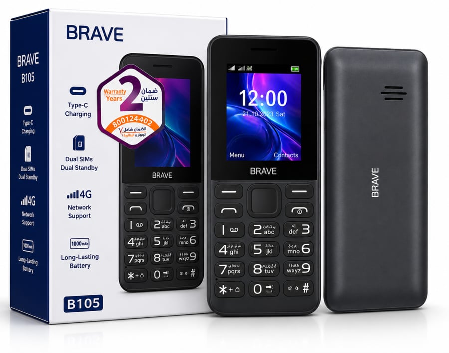 بريف BRAVE B105 4G بشريحتين – شحن Type-C وبطارية 1000mAh
