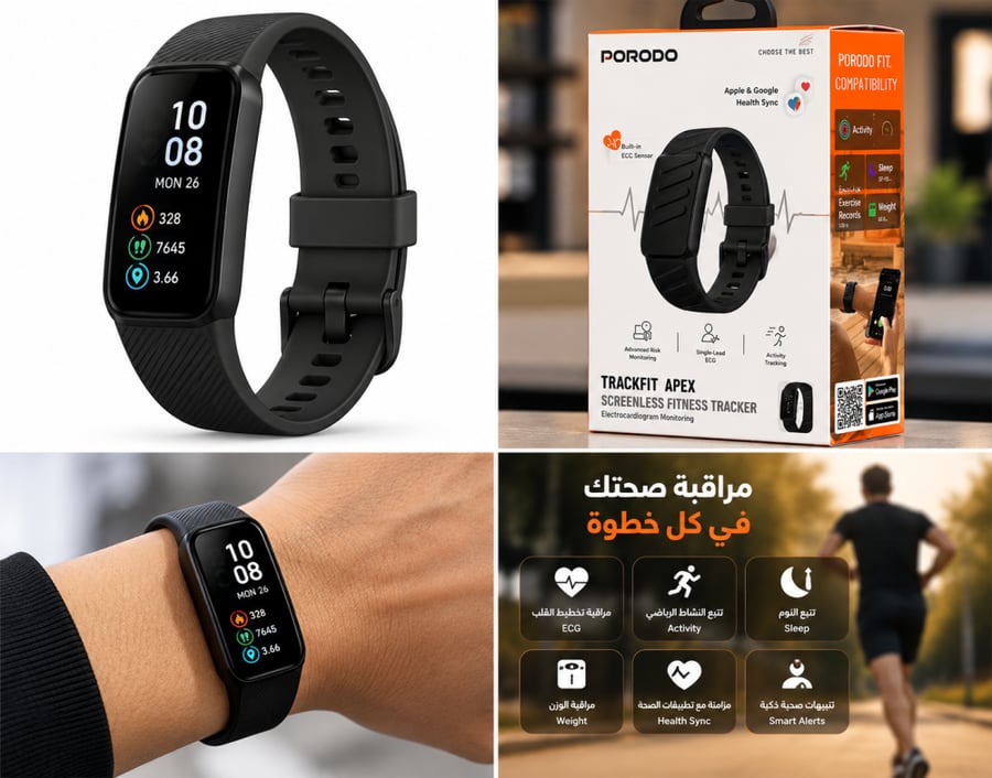 بورودو سوار تراك فيت أبيكس الذكي بدون شاشة لتتبع النشاط والنوم – أسود