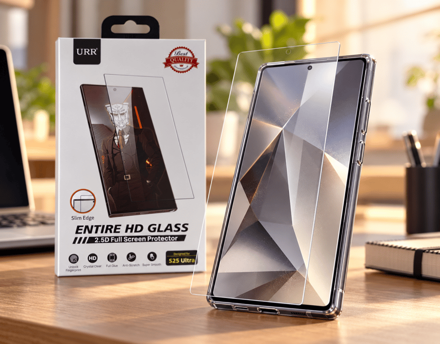 URR واقي شاشة زجاج كامل HD 2.5D لسامسونج Galaxy S25 Ultra وS26 Ultra