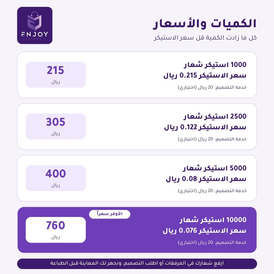 الكميات والأسعار - بكج التوفير للملصقات من 215 ريال