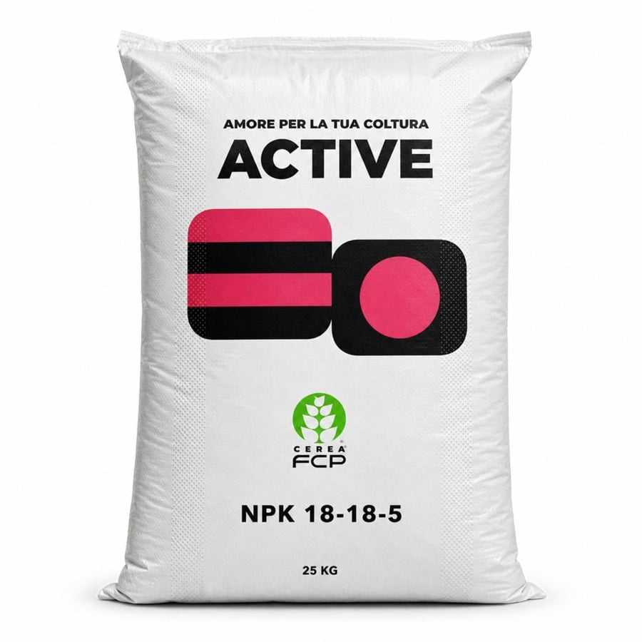 سماد أكتيف ACTIVE NPK 18-18-5 + 35% كبريت حبيبي – 25 كجم – إيطالي
