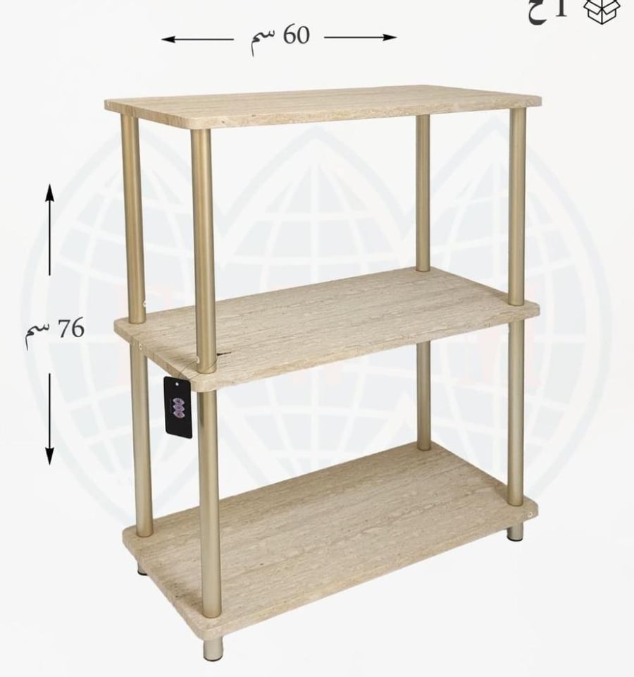 Beige rectangular wooden shelf*3-tier frame