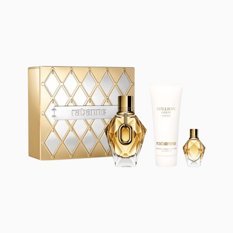 طقم عطر باكو رابان مليون جولد 90 مل + 5 مل + بودي لوشن 100 Millon gold for her
