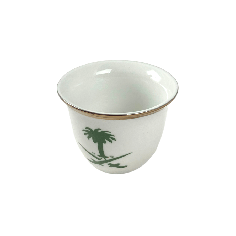 Seven coffee cups and the authentic palm tree