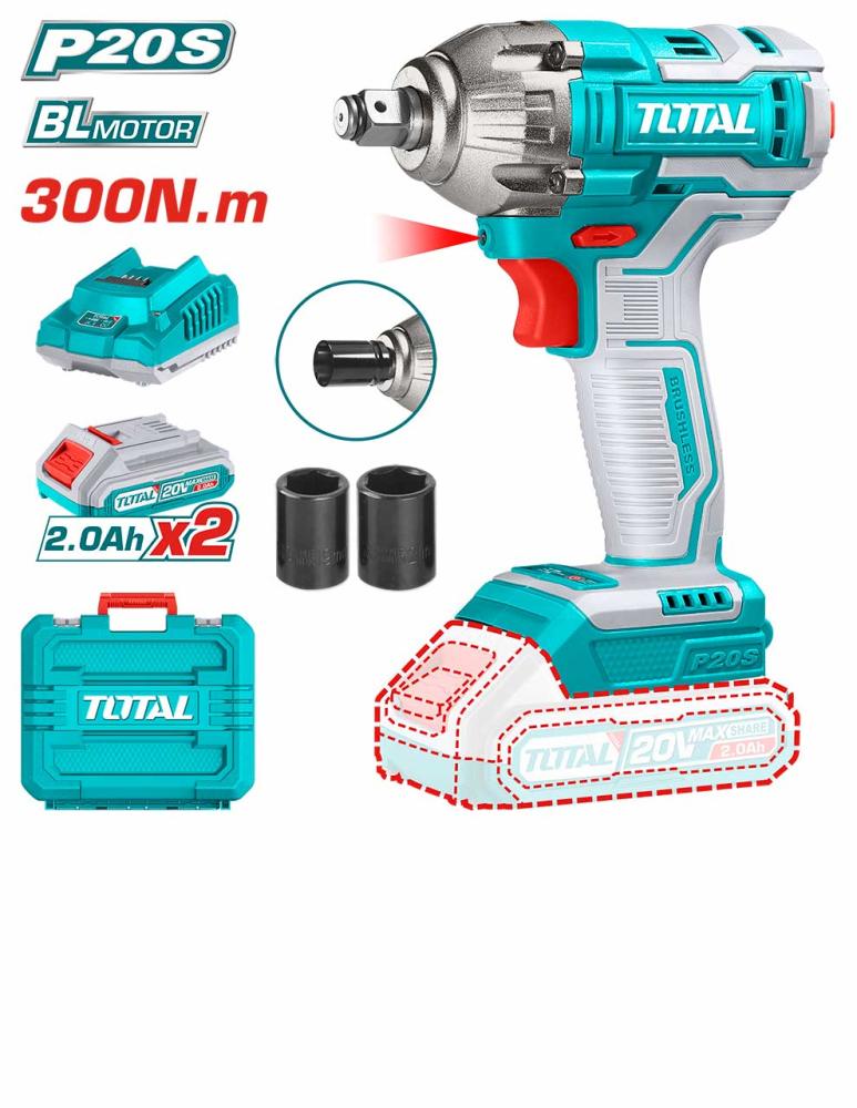 دريل كفرات بطارية TOTAL 20V بشنطة مع بطاريتين TIWLI2038