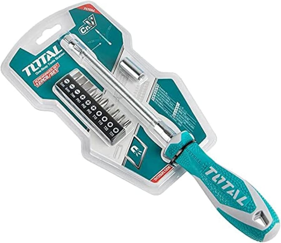 Multi-head screwdriver TOTAL with 10 heads and a long zipper connection THT250FL1206