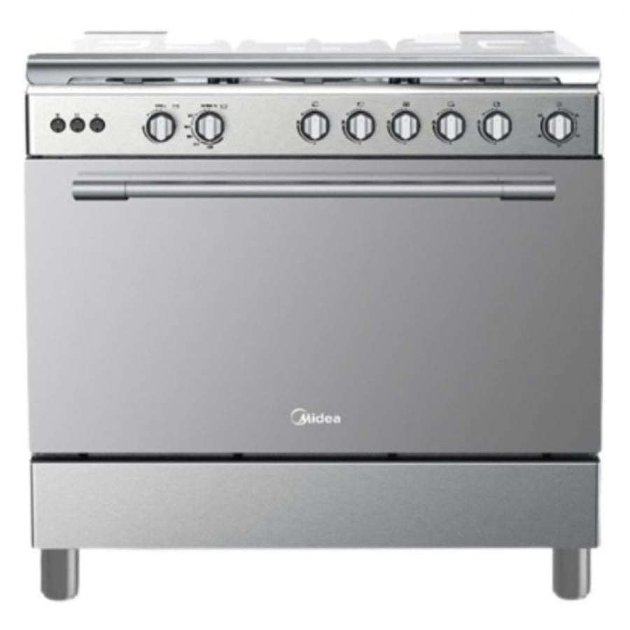 Gas oven 60 * 90 cm, 5 media gas burners, heavy grille, internal fan, steel -