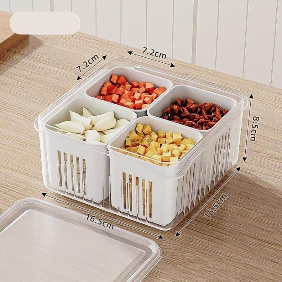 Vegetable and ingredients organizer box with baskets and a strainer of 4 and 9 pieces
