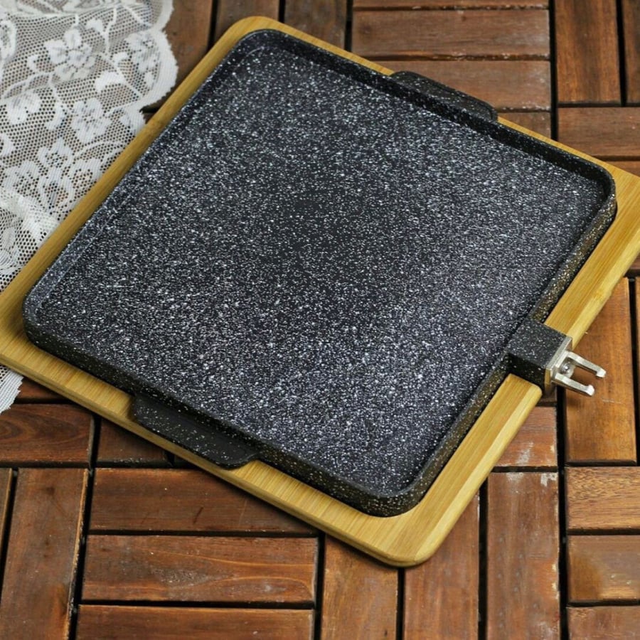 Grill pan with granite coating and wooden base (available in two models)