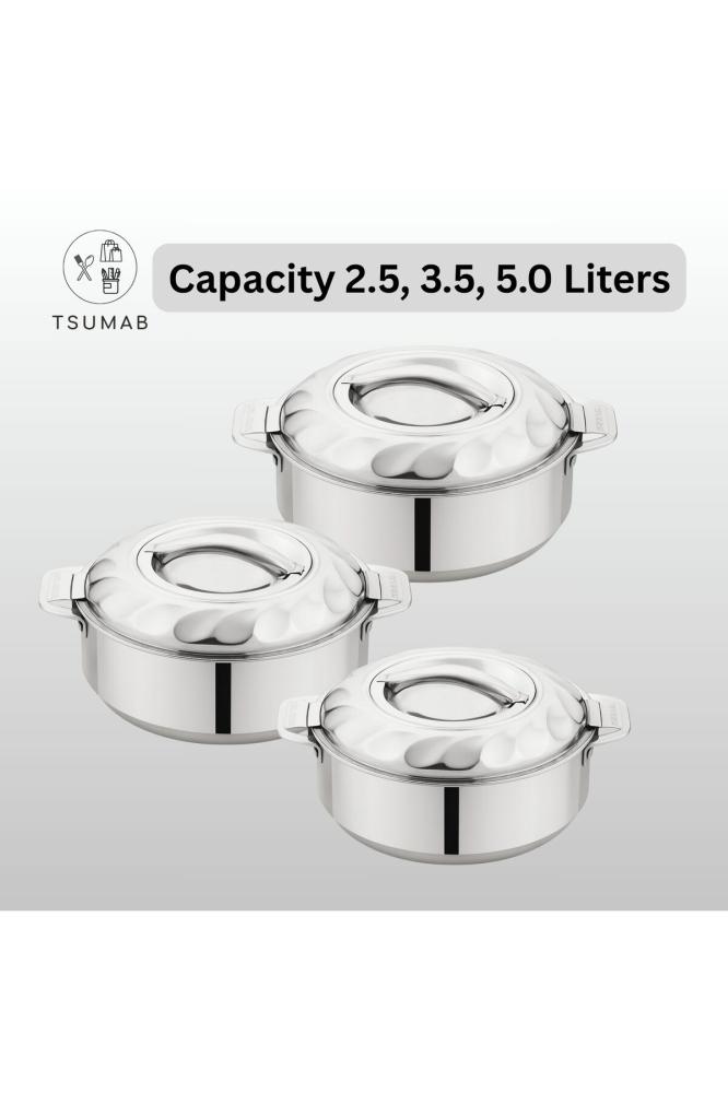Premium Stainless Steel Casserole Hotpot Set – 2.5 L, 3.5 L & 5.0 L | Double Wall Insulated