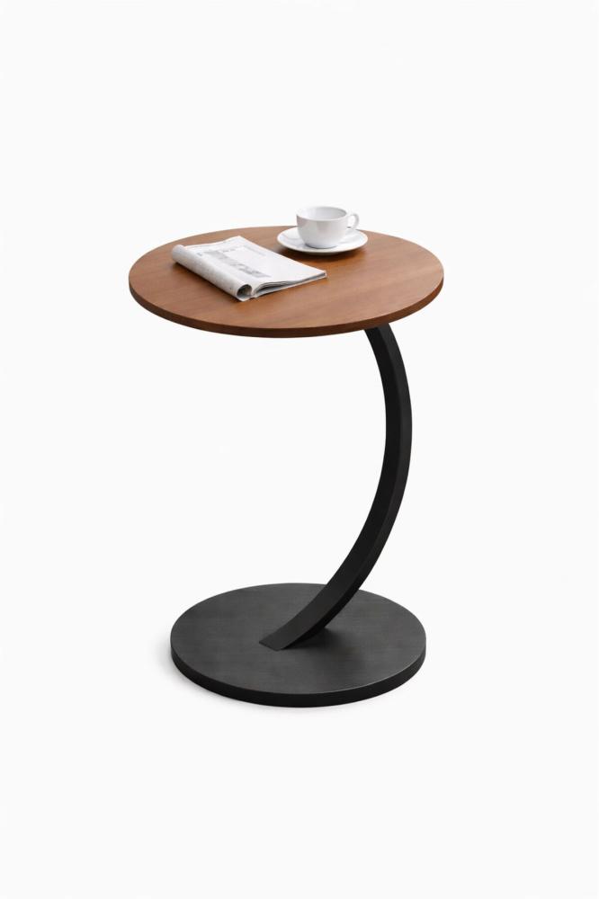 Modern Round Side Table – Walnut MDF Top with Black Carbon Steel Curved Frame