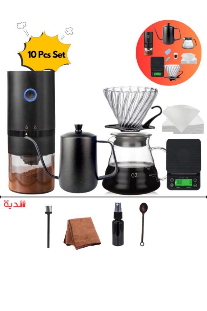 DOPPIO 11 Pcs V60 Premium Pour Over Manual Coffee Maker with Manual Grinder Dripper Set