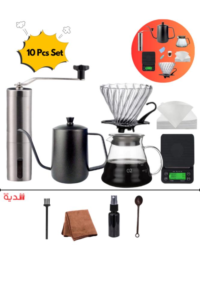 DOPPIO 11 Pcs V60 Premium Pour Over Manual Coffee Maker with Manual Grinder Dripper Set