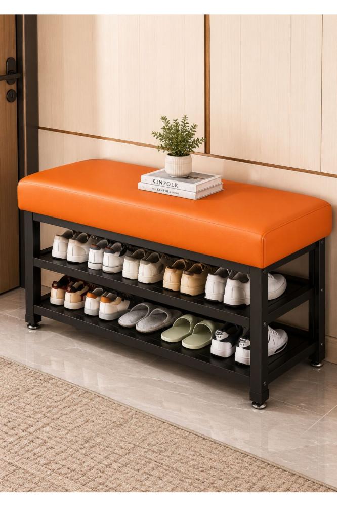 2-Tier Metal Storage Bench with Padded Seat – Heavy-Duty Multi-Purpose Organizer with Mesh Shelves for Entryway, Kitchen, Laundry Room, Garage & Office – Black