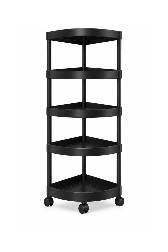 5-Tier Corner Storage Rack with Wheels – Multi-Purpose Space-Saving Organizer for Bathroom, Kitchen, Laundry Room & Living Room – Black