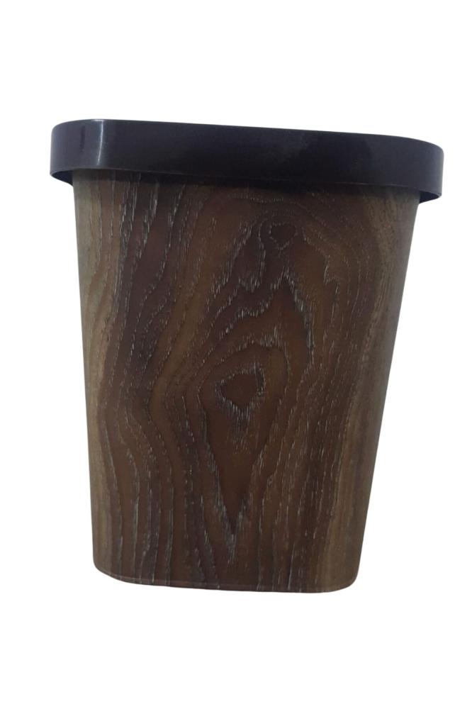 Small Square Wooden Trash Can – 12L Modern Wood-Pattern Waste Bin – Basket 22x22x27 cm