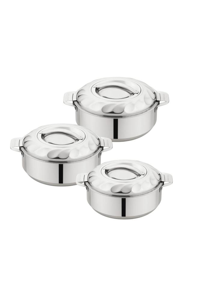 Double Wall Stainless Steel Hot Pot Casserole Set – 3 Pieces (1L, 1.5L, 2.5L)