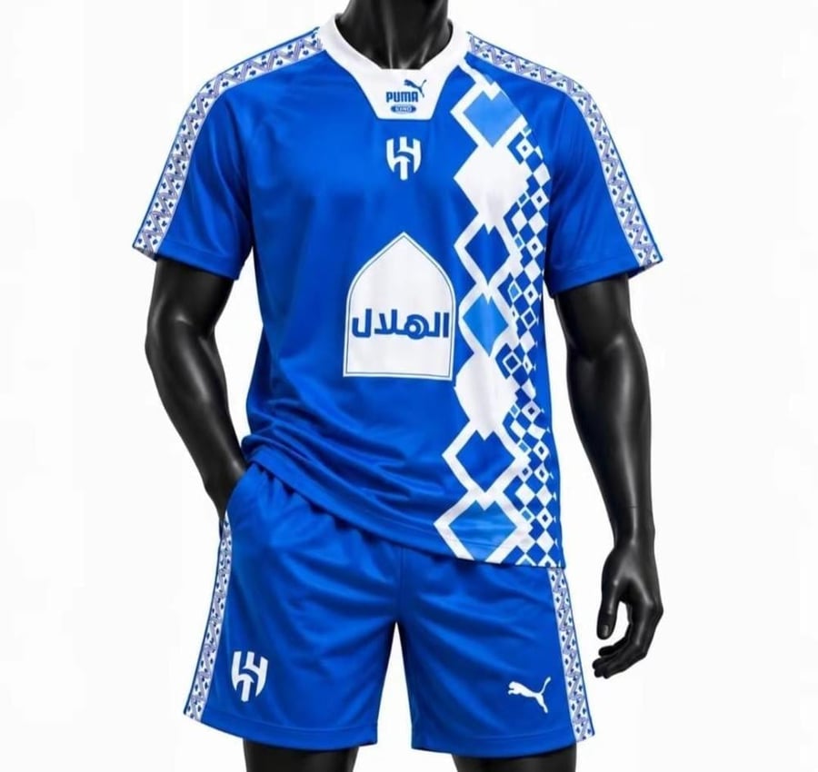 طقم الهلال التأسيس 2027 – تيشيرت وشورت باللون الأزرق