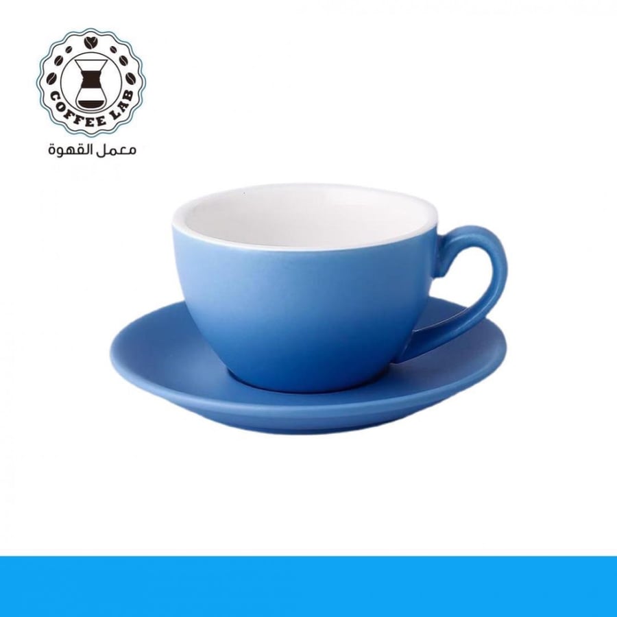 كوب مع صحن فلات وايت ازرق 150ml cup Blue