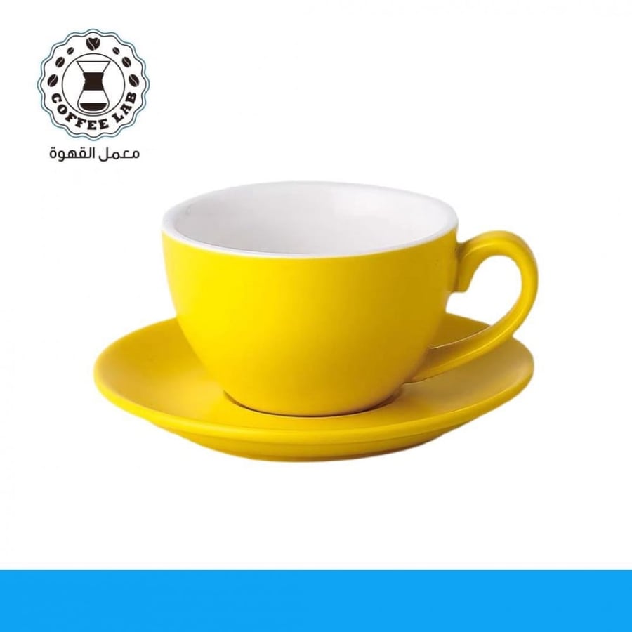 كوب مع صحن فلات وايت اصفر 150 ml cup Yellow