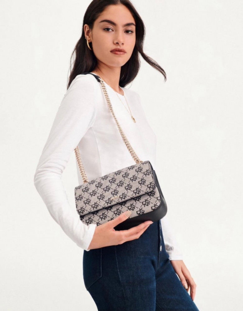 Darkini black bag with logo, shoulder and crossbody wear