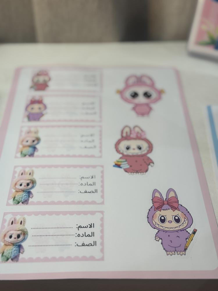 بكج مدرسي مكون من 4 دفاتر  و كراسة رسم وملف انجاز  واستيكر اسماء