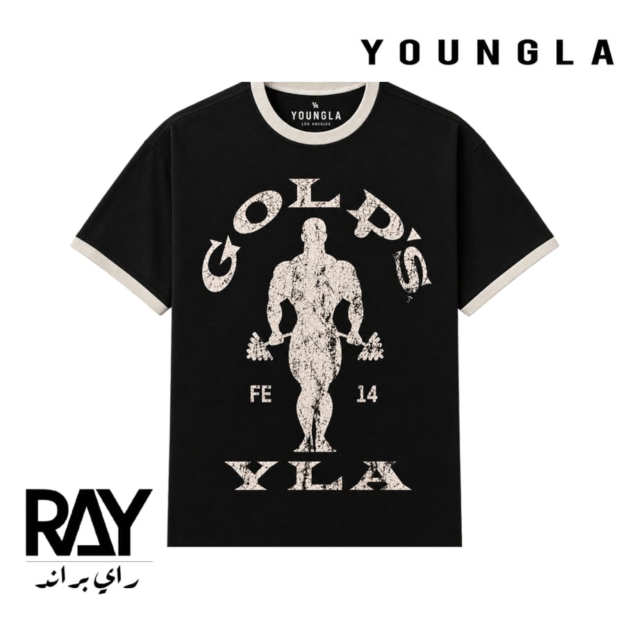 تيشرت يونقلا انقلا قولدز جيم اسود - YOUNGLA GOLDSGYM black tee