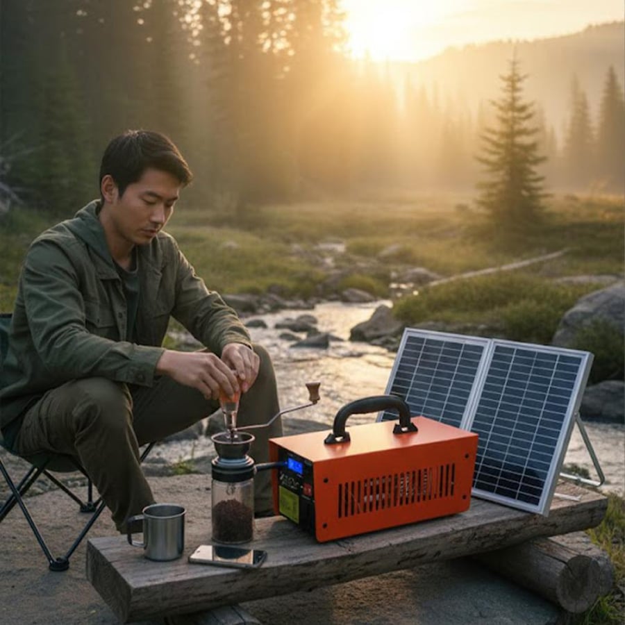 نظام طاقة شمسية محمول DENX DX3634 ببطارية 12000mAh ولوح 18V 15W