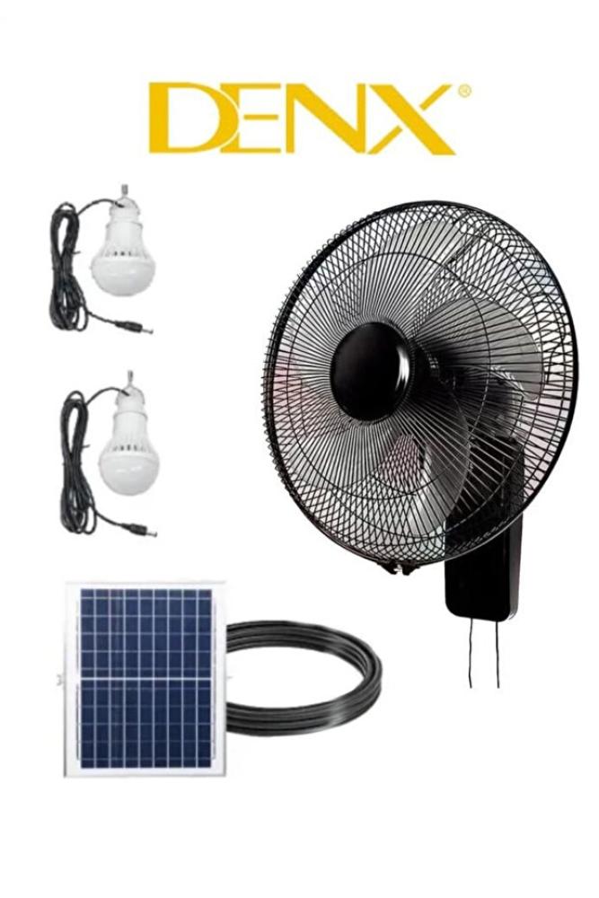 مروحة جدارية تعمل بالطاقة الشمسية من دينكس  بجهد 12 فولت مع إضاءة LED وبطارية قابلة للشحن، للاستخدام الخارجي والمنزلي، موديل DX2624، لون أسود