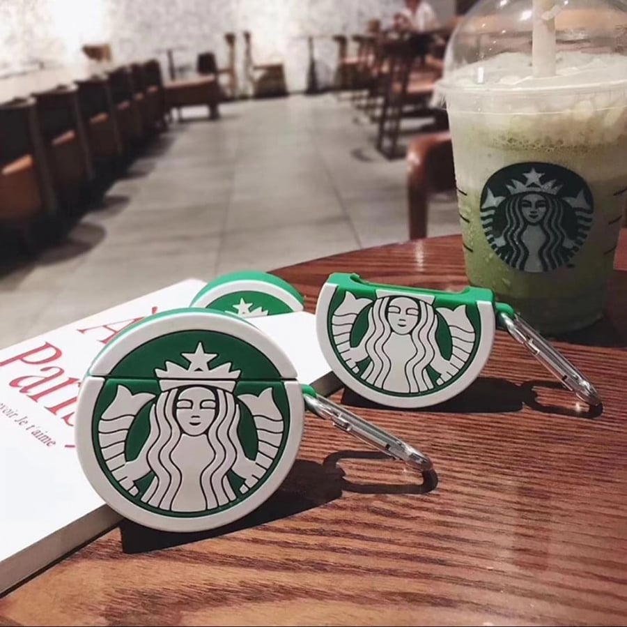 Apple earphone case with Starbucks logo