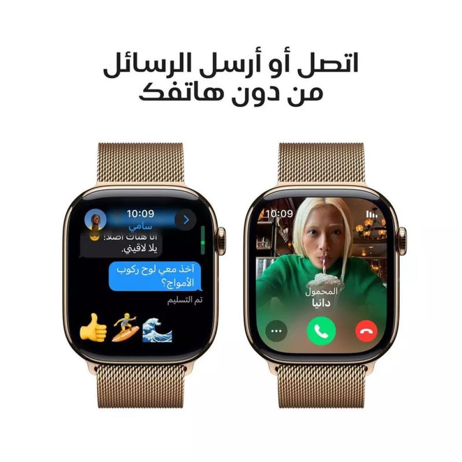 ابل، ساعة الجيل العاشر، جي بي اس، خاصية الاتصال، 46 ملم، غطاء تيتانيوم ذهبي، سوار ميلانيز ذهبي، متوسط/كبير