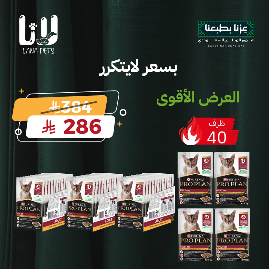 عرض اليوم الوطني 96 برو بلان طعام رطب للقطط البالغة 40 ظرف