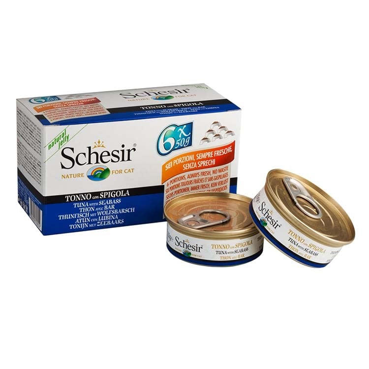 شيزر طعام رطب معلبات التونة مع سمك القاروص للقطط 50x6جم