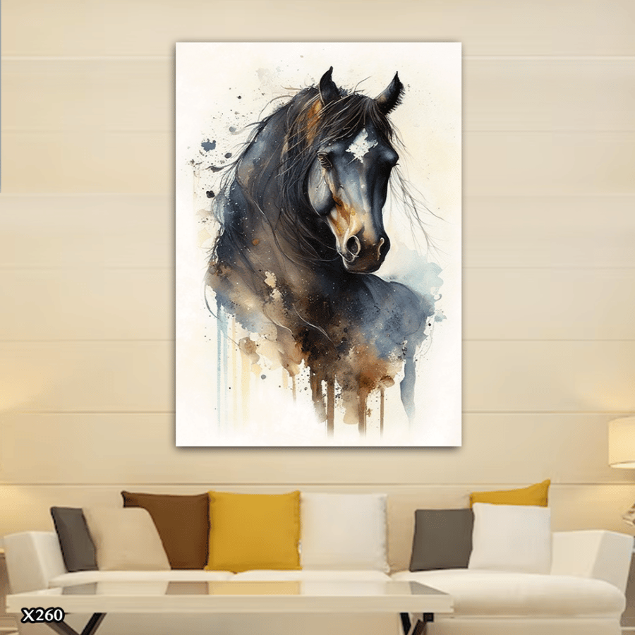 لوحة كانفس خيل بالرسم التجريدي