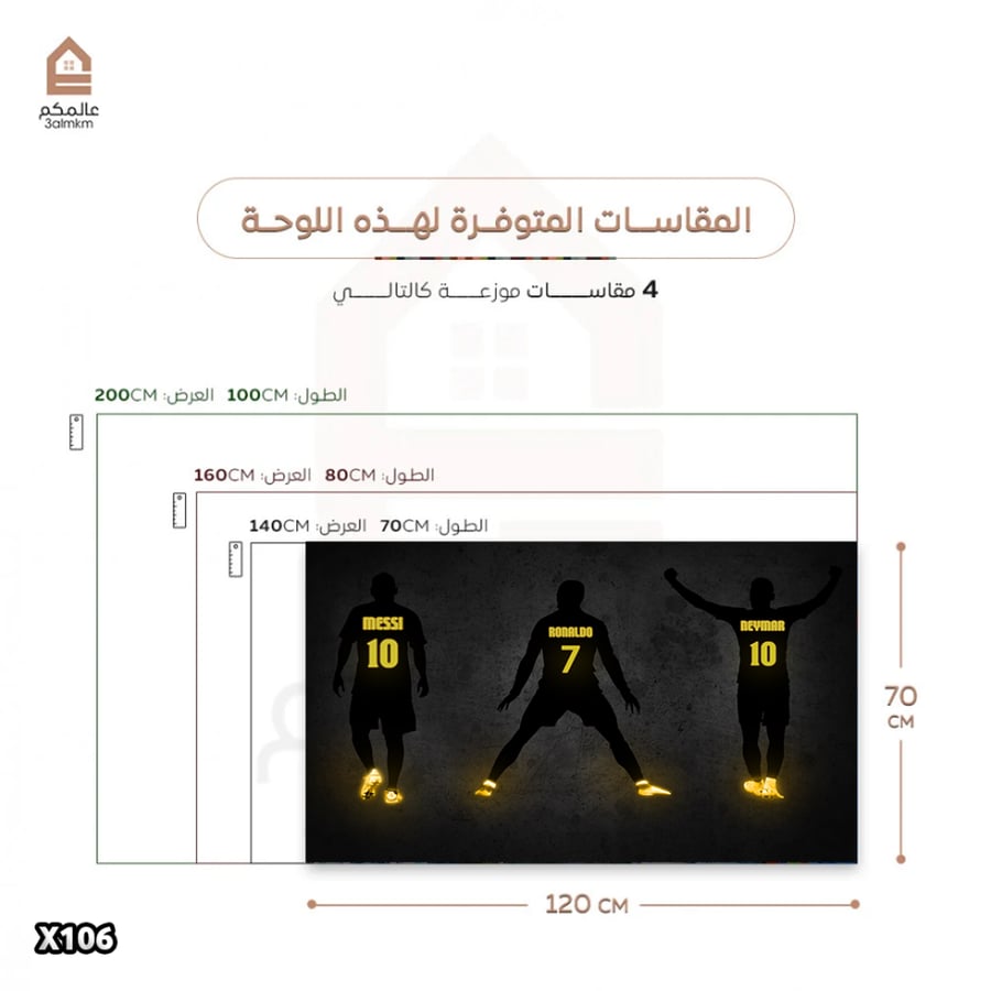 لوحة كانفاس نيمار وميسي وكريستيانو