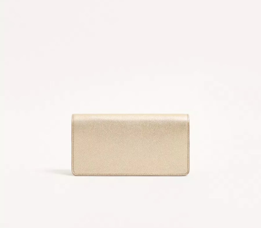 VLogo Signature Laminated Grainy Calfskin Wallet With Chain