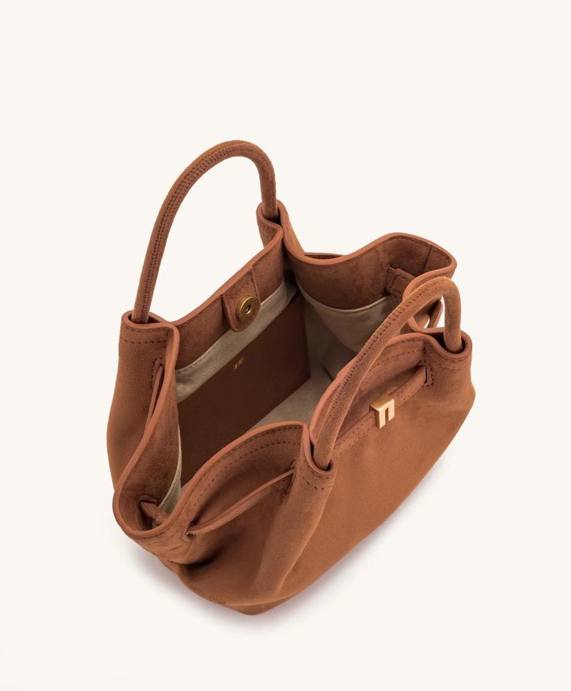 Hana Mini Faux Suede Tote Bag - Brown