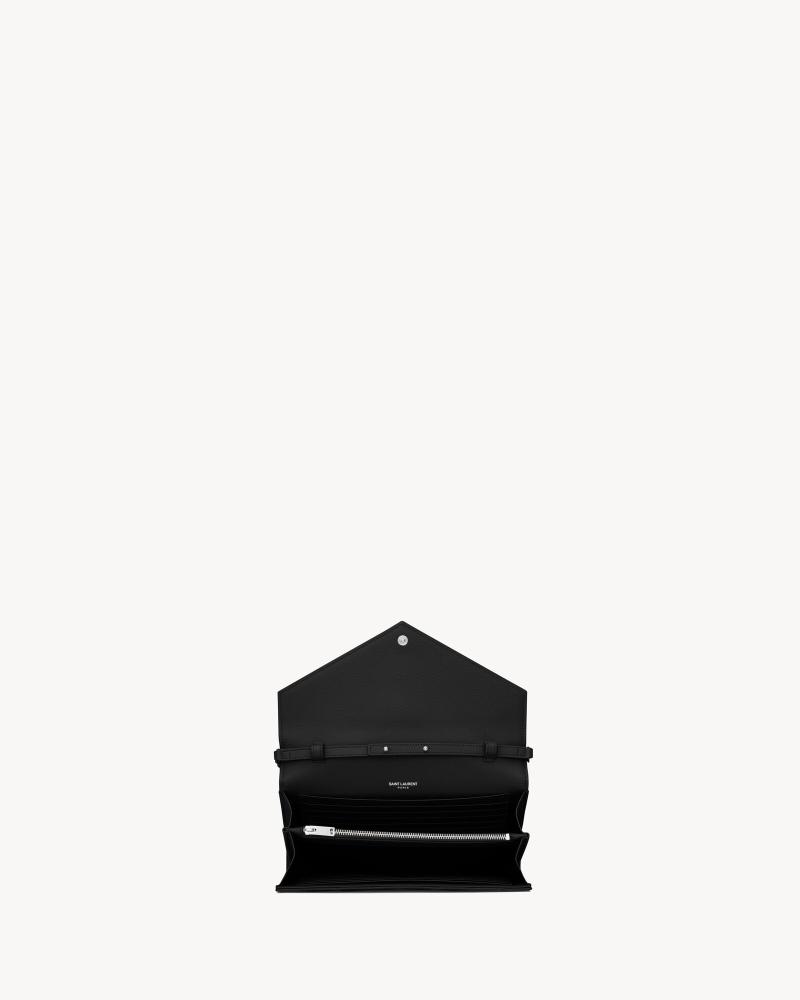 pochette con catena cassandre classica in pelle grain de poudre BLACK