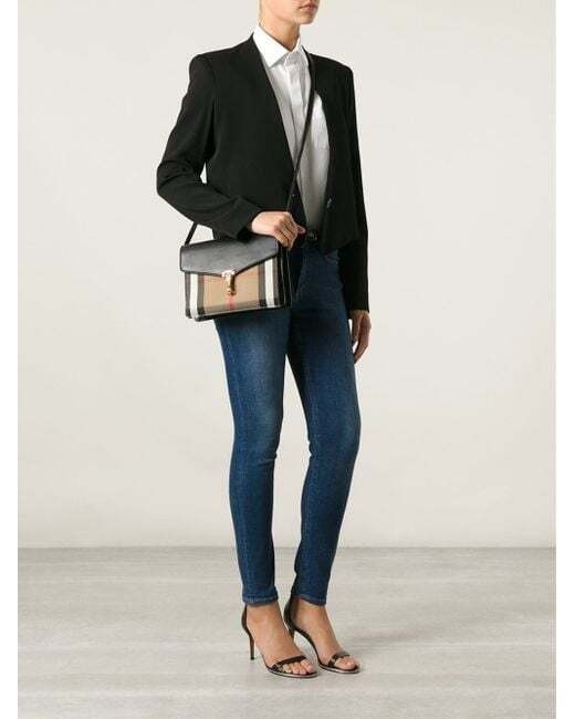 بيربري | Macken Crossbody Bag Leather and House Check Canvas Small