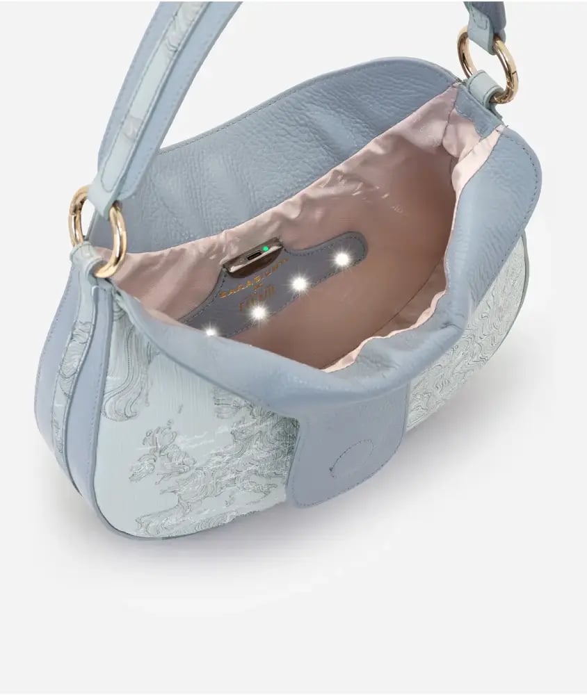 Saragiunti x 1ᴬ Classe small shoulder bag in Geo Map 2.0 printed fabric Sky Blue