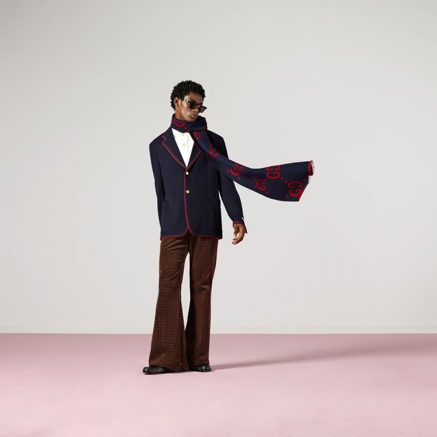 قوتشي | GG jacquard wool silk scarf
